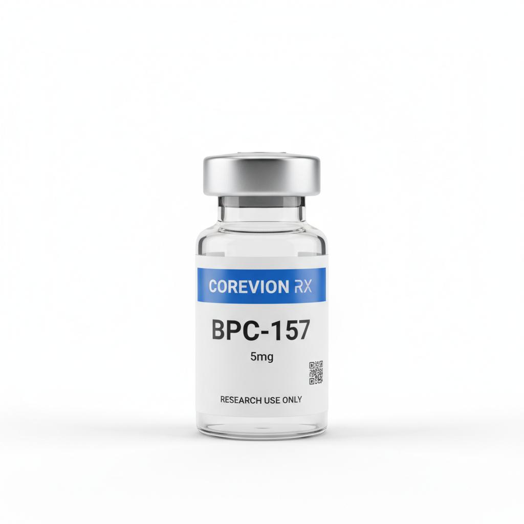 CoreVionRX BPC-157 research peptide vial, labelled research use only