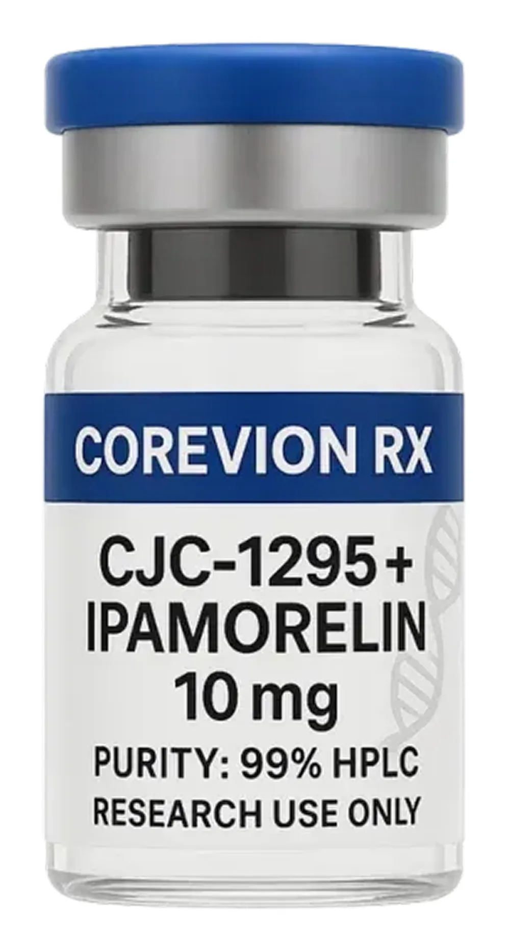 COREVION RX CJC-1295 + Ipamorelin 10mg research vial with 99% HPLC purity, CJC-1295 + Ipamorelin Peptide